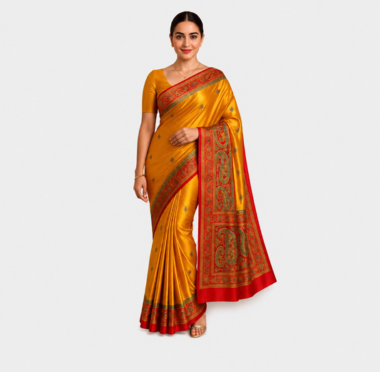 Anekvastram Premium Satin Silk Saree for Women with Unstitched Blouse Piece | Soft Lightweight Designer Saree for Wedding, Party Wear