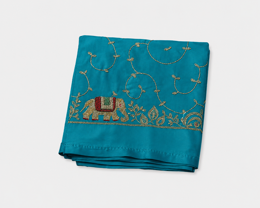 ANEKVASTRAM Blue Rajasthani Cotton Saree with Blouse Piece for Women | Handcrafted Embroidered Pure Cotton Saree | Traditional Ethnic & Festive Wear