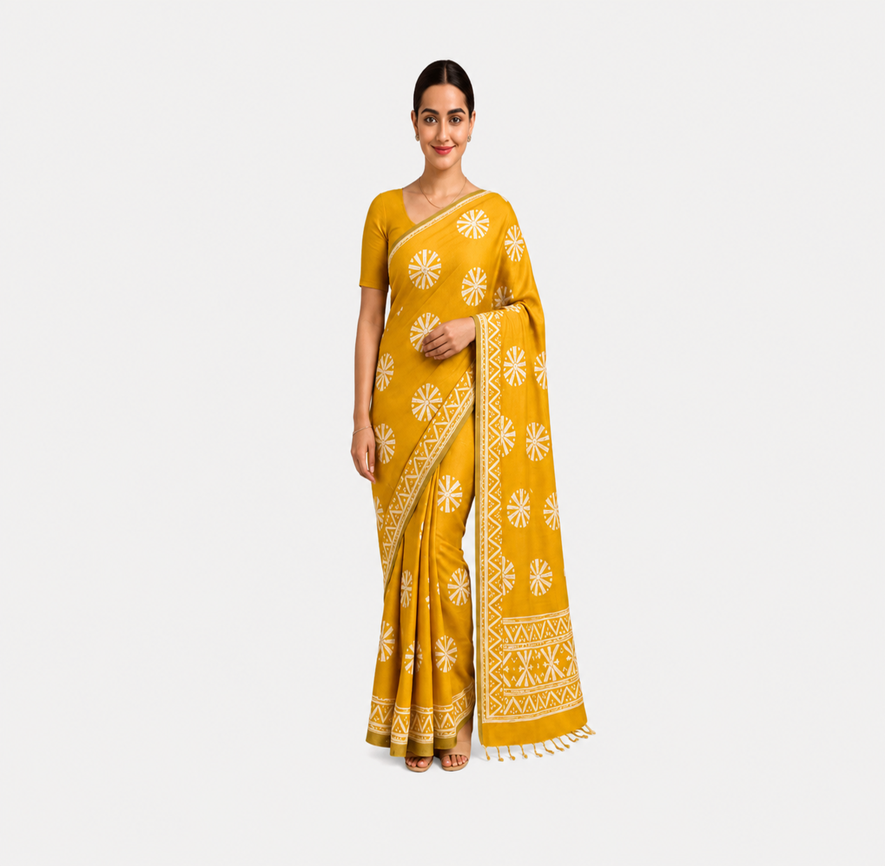 ANEKVASTRAM Yellow Mulmul Cotton Saree with Blouse Piece for Women | Soft & Breathable Lightweight Cotton Saree | Traditional Printed Ethnic Wear