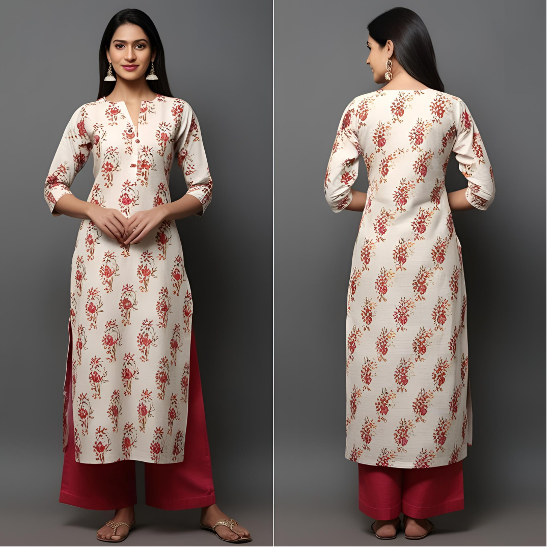 Nayantara Floral Cotton Kurti for Women – Elegant Everyday Wear in Soft Cotton | Anekvastram