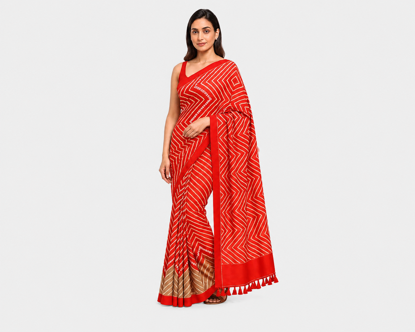ANEKVASTRAM Red Chiffon Printed Saree with Blouse Piece for Women | Lightweight Soft Flowing Saree | Elegant Festive & Party Wear Ethnic Saree