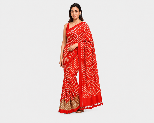 ANEKVASTRAM Red Chiffon Printed Saree with Blouse Piece for Women | Lightweight Soft Flowing Saree | Elegant Festive & Party Wear Ethnic Saree