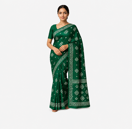 ANEKVASTRAM Women's Green Bandhani Print Saree with Unstitched Blouse Piece | Soft Lightweight Ethnic Saree for Festivals, Weddings & Daily Wear